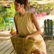 women's marigold floral pintuck dress