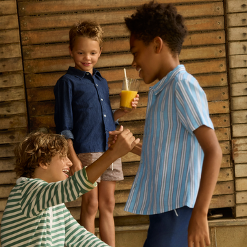 boys isla blue stripe linen button down shirt