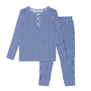 unisex navy stripe pima pajamas set