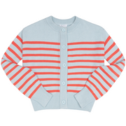 women's light blue and peach stripe cropped knit cardigan
