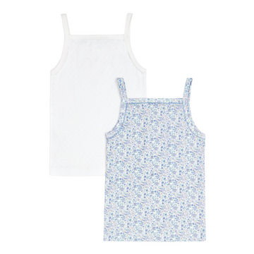 girls white and slate floral tank 2-pack