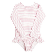 girls light pink stripe rashguard one piece
