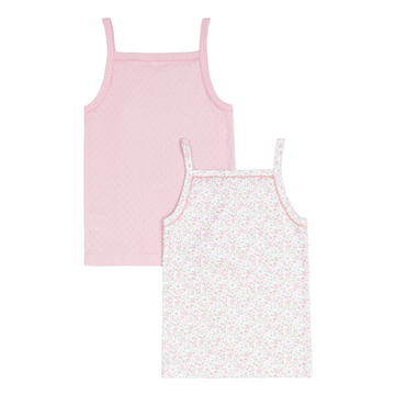 girls pink and antique floral tank 2-pack