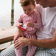 baby ribbon ticking stripe pima footie