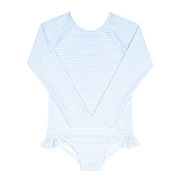 girls powder blue stripe rashguard one piece