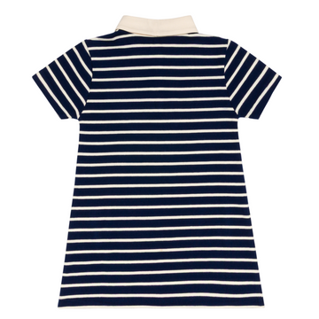 girls navy and cream stripe short sleeve tennis dress