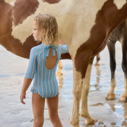 girls isla blue stripe quarter sleeve rashguard one piece