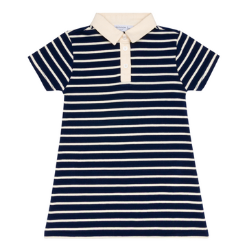 girls navy and cream stripe short sleeve tennis dress | 5/6t | contemporary swimwear & resort wear | minnow girls navy and cream stripe short sleeve tennis dress | 5/6t | contemporary swimwear & resort wear | minnow