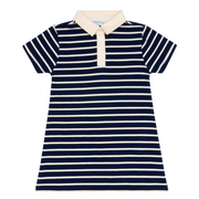 girls navy and cream stripe short sleeve tennis dress