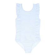 girls powder blue stripe ruffle one piece