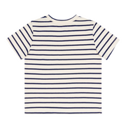 unisex cream and navy stripe boatneck tee
