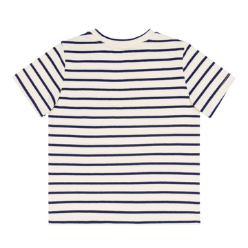 unisex cream and navy stripe boatneck tee