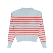 women's light blue and peach stripe cropped knit cardigan