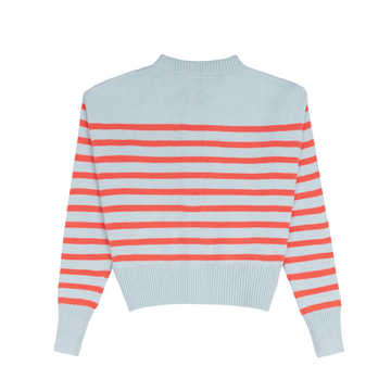 women's light blue and peach stripe cropped knit cardigan