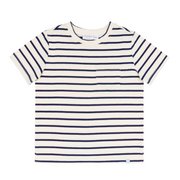 unisex cream and navy stripe boatneck tee