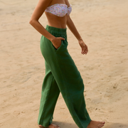 women's palma green linen pants
