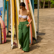 women's palma green linen pants