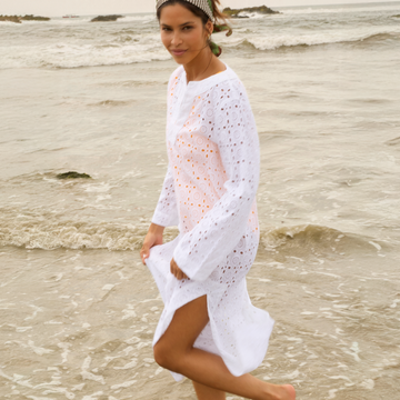 women's white eyelet kaftan