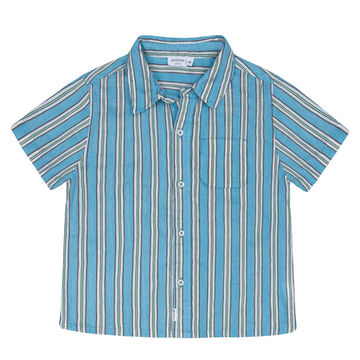 boys isla blue stripe linen button down shirt