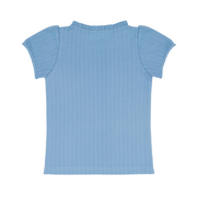girls dusk blue ruffle pointelle puff sleeve shirt