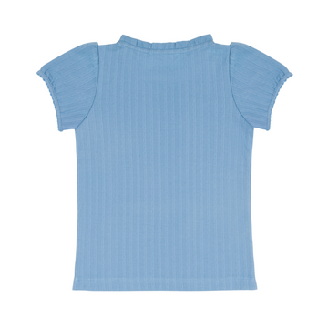 girls dusk blue ruffle pointelle puff sleeve shirt