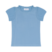girls dusk blue ruffle pointelle puff sleeve shirt