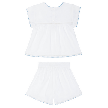 girls white embroidered cap sleeve top and short set