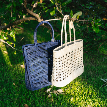 manebi vintage navy raffia net bag