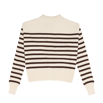 women's cream and brown stripe cropped knit cardigan