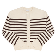women's cream and brown stripe cropped knit cardigan