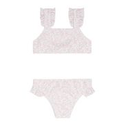 girls antique floral ruffle strap bikini