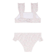 girls antique floral ruffle strap bikini