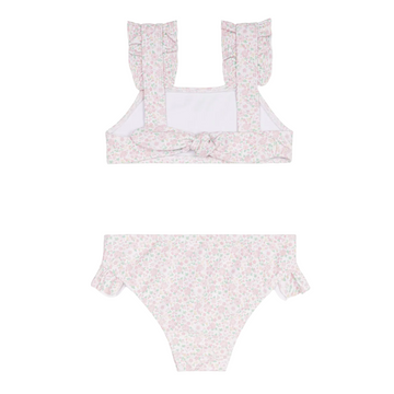 girls antique floral ruffle strap bikini