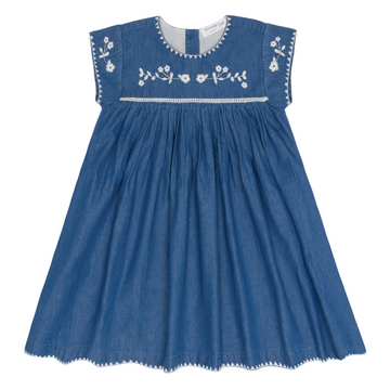 chambray embroidered dress Fruity Fresh Chambray Cherry Embroidered Mini Dress (Light Denim Blue)