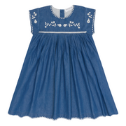 girls chambray embroidered cap sleeve dress