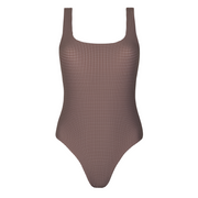 women's cocoa gingham square neck one piece