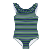 girls evergreen stripe ruffle collar one piece