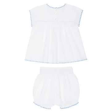 baby girls white embroidered top and bloomer set