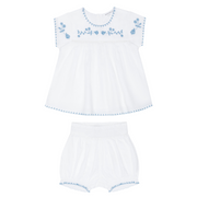 baby girls white embroidered top and bloomer set