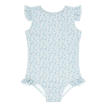 girls slate floral ruffle cap sleeve one piece