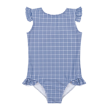 girls newport navy gingham ruffle cap sleeve one piece