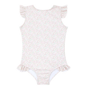 girls antique floral ruffle cap sleeve one piece