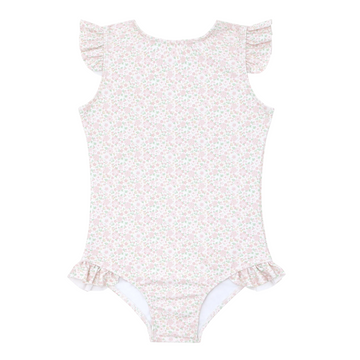 girls antique floral ruffle cap sleeve one piece