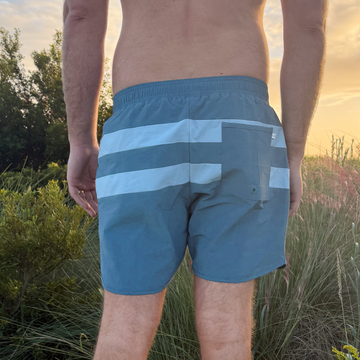 men's teal and dusk blue colorblock boardie