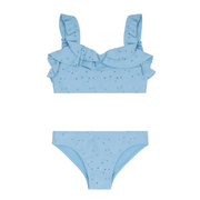 girls dusk blue eyelet v-neck ruffle bikini