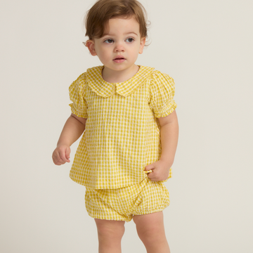 baby girls soleil gingham puff sleeve top and bloomer set