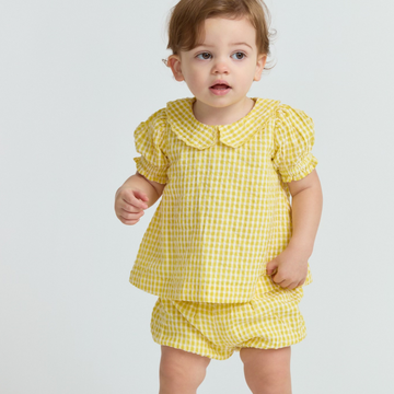 baby girls soleil gingham puff sleeve top and bloomer set