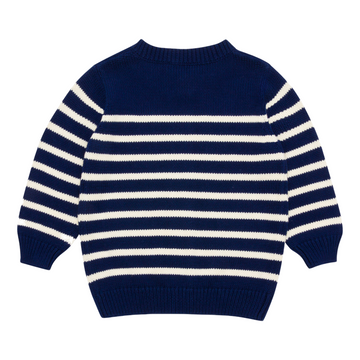 unisex navy and cream stripe knit cardigan