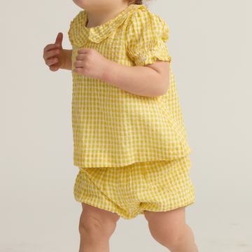 baby girls soleil gingham puff sleeve top and bloomer set