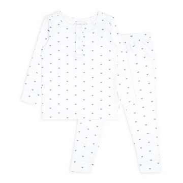 unisex blue heart pima pajamas set